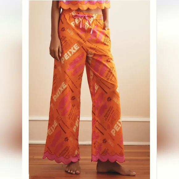 FARM RIO x Anthropologie Print Scallop-hem Wide Leg Pants In Fresh Fish NWT L - Picture 3 of 14